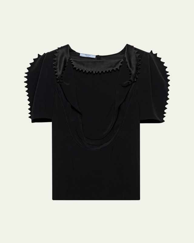 Puffy-Sleeve Cady Crepe Top
